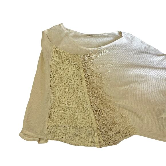 Hollister (OS) Cream Lace Tassel Fringe Sleeve Loose Fit Knit Poncho Top - Picture 11 of 12